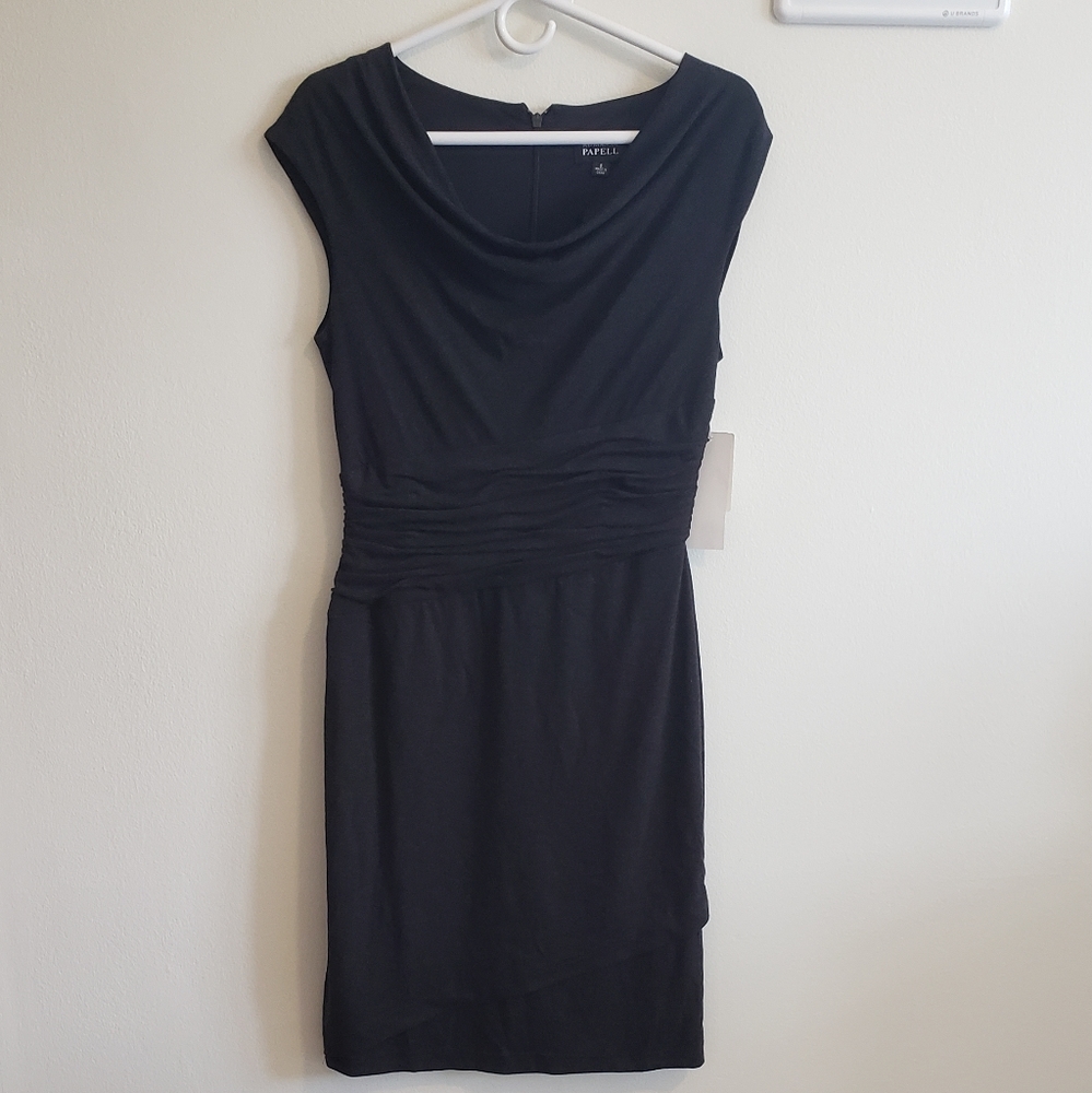 NWT Adrianna Papell Cowl Neck Ruched Gray Dress